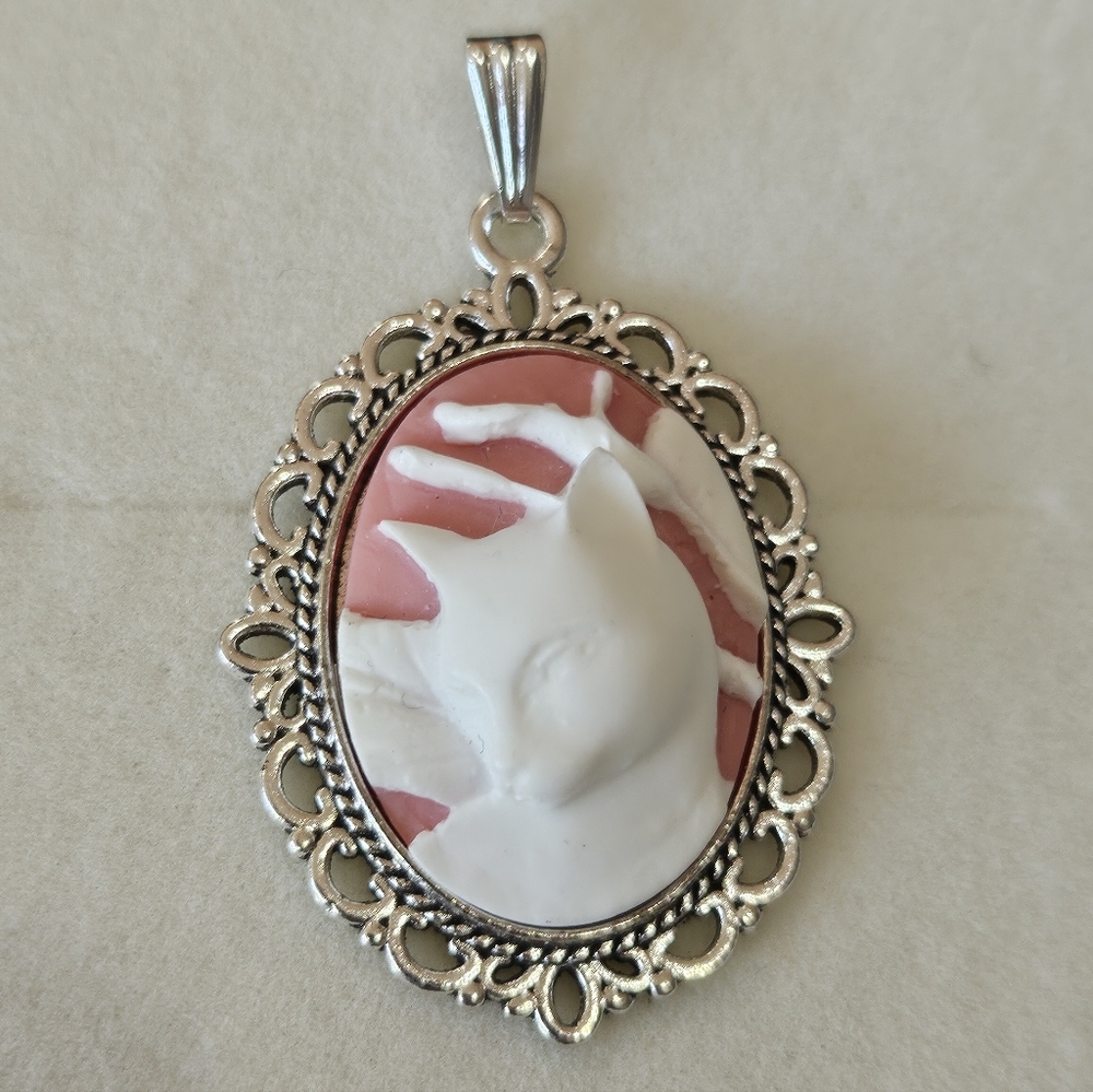 Pink Cameo Cat Pendant